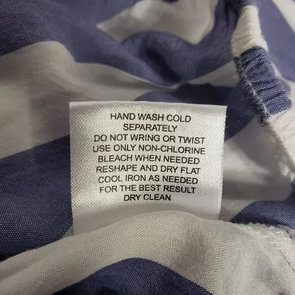 Olive + Oak Womens Blouse Size XL Blue White Striped Button Up Tie Elastic Waist - Picture 10 of 10